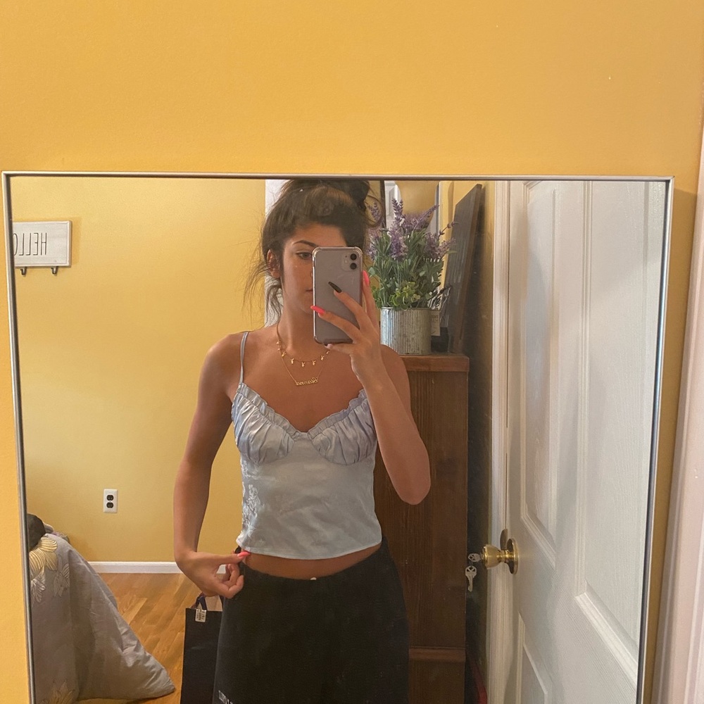 Blue floral silk tank PacSun